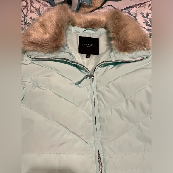 NEW Talbots Mint Faux Fur Puffer Vest size OX plus - Picture 7 of 14